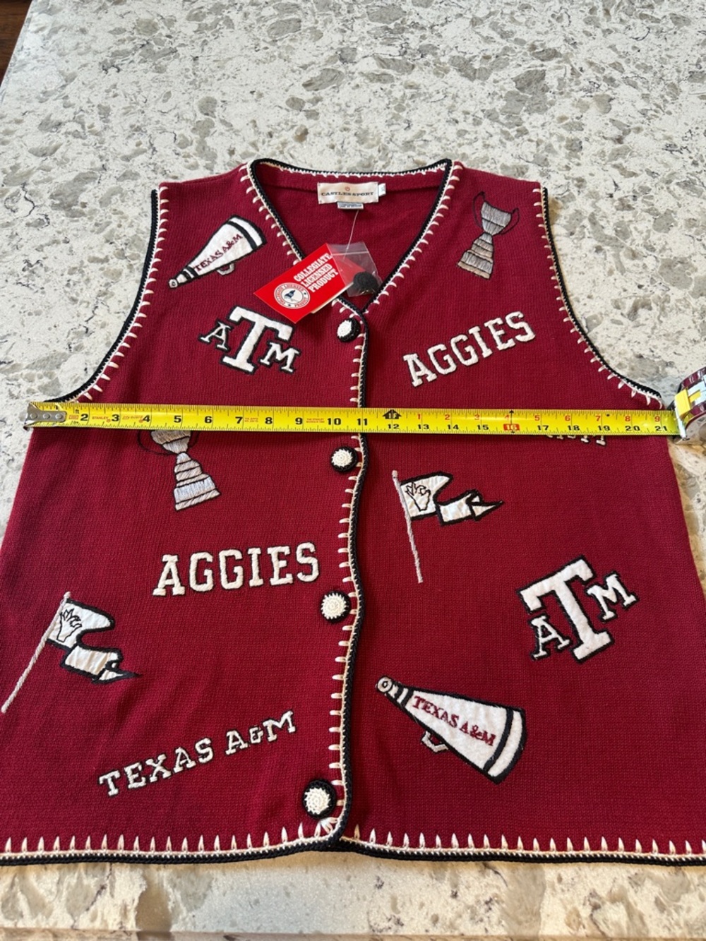 Texas A&M Aggies Vintage Maroon Logo Embroidered Sweater Vest by Castles Sport - Picture 7 of 8